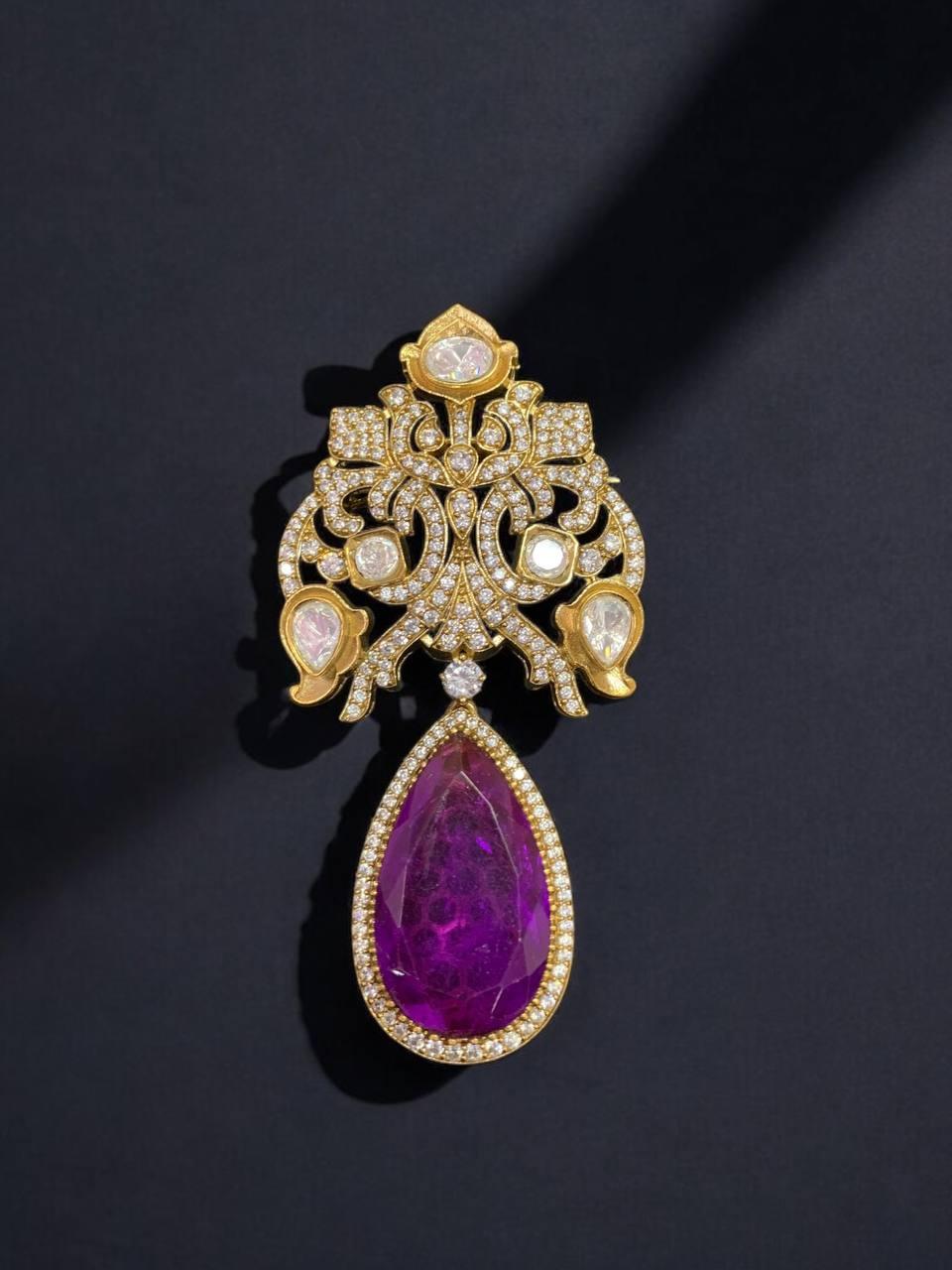 Gold Crystal Brooch with Teardrop Center Stone – Festive Holiday Jewelry - BeautySutra by Shikha