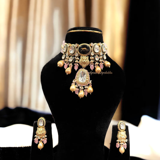 Majestic Choker Set Golden and Pink - Beauty Sutra by Shikha