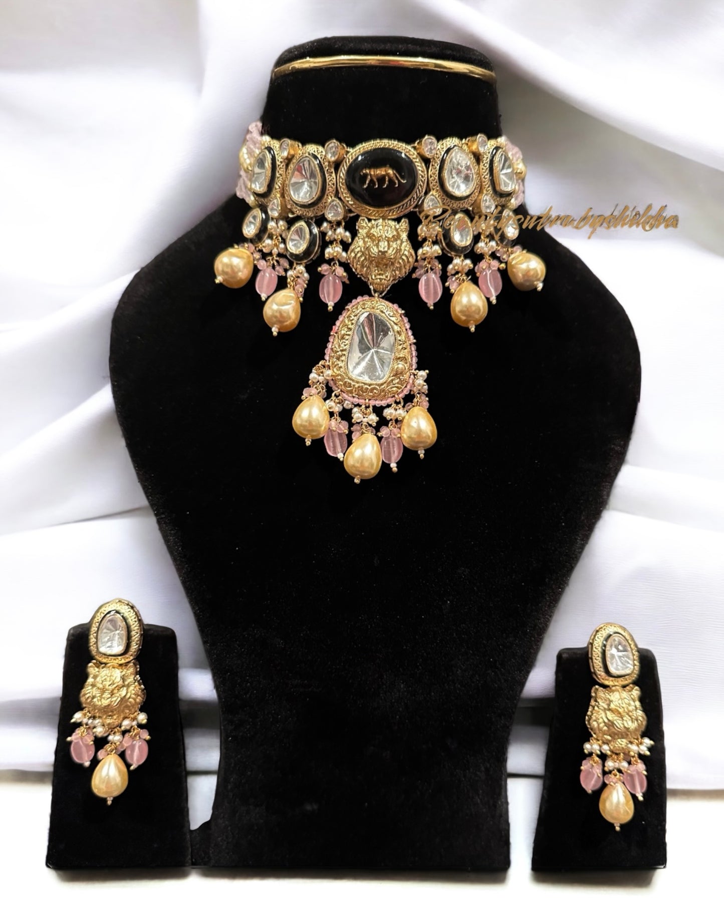 Majestic Choker Set Golden and Pink - Beauty Sutra by Shikha