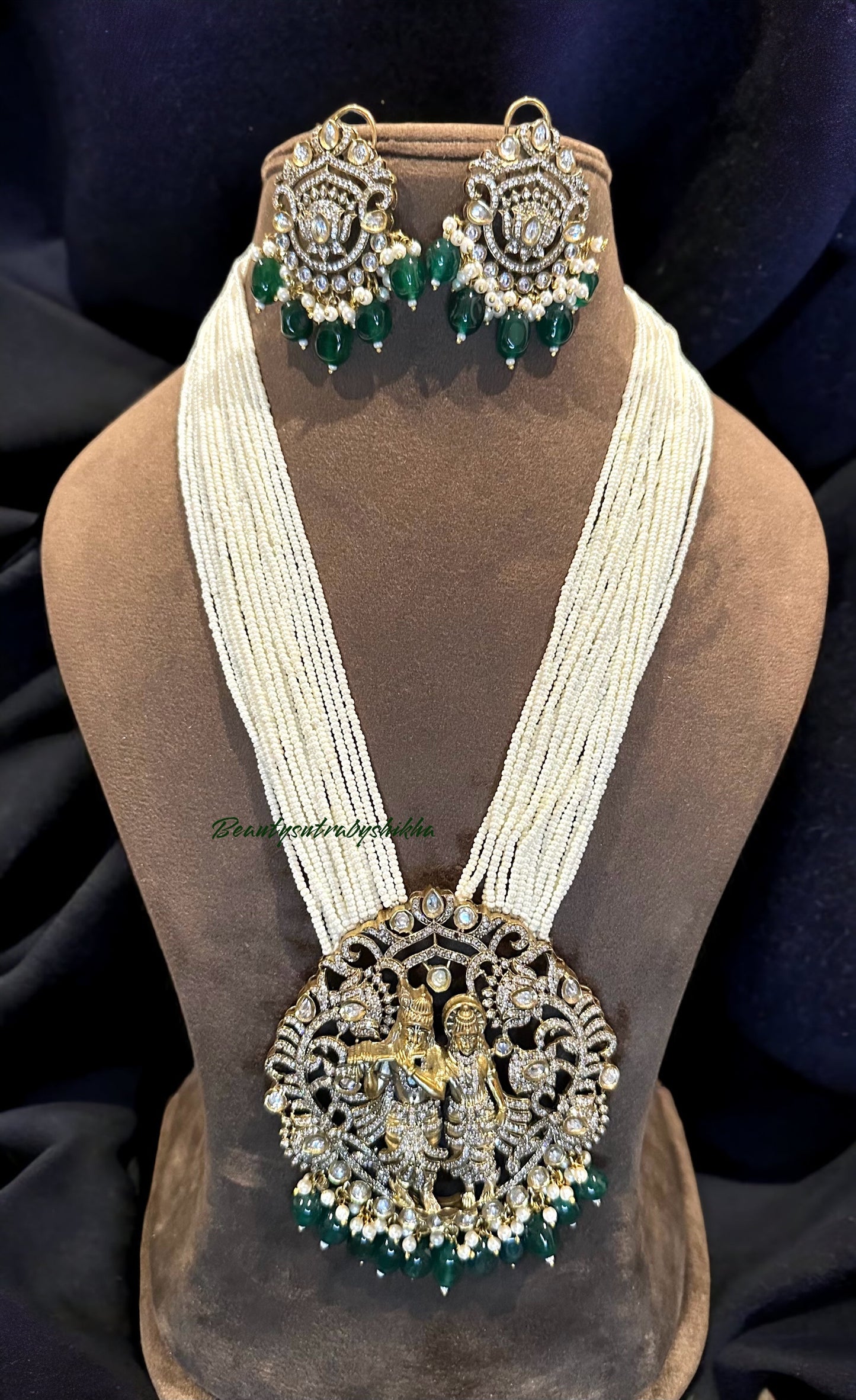 Radha Krishna micro-pearl necklace set - Beauty Sutra by Shikha