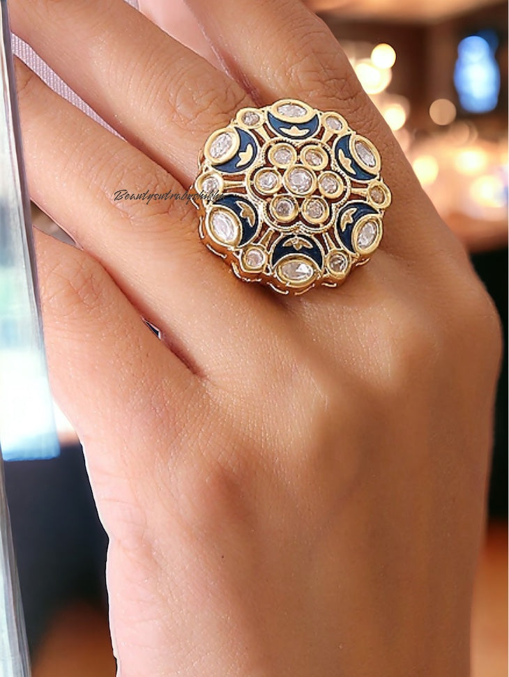 Royal Kundan Enamel Statement Ring – Traditional Indian Jewelry | BeautySutra by Shikha