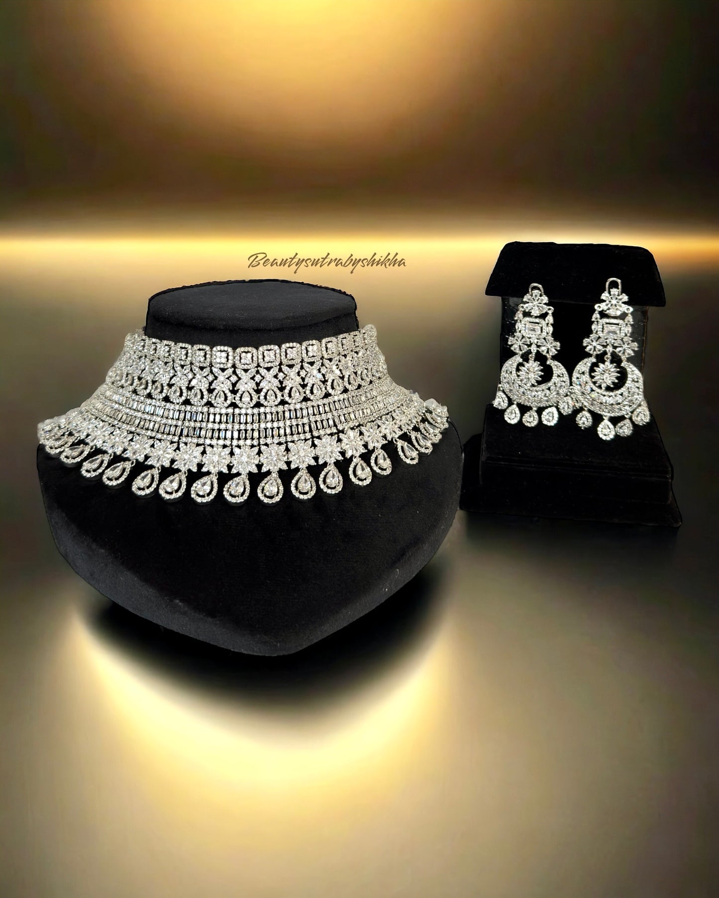 Luxury Silver Look Alike Choker & Earrings Set – Indian Bridal Jewelry | BeautySutra by Shikha