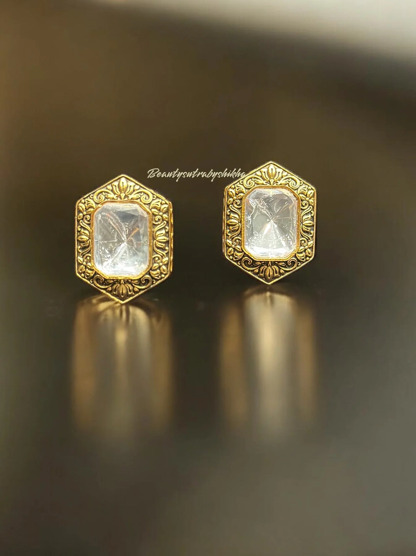 Gold Hexagon Crystal Earrings | Vintage Style - BeautySutra by Shikha