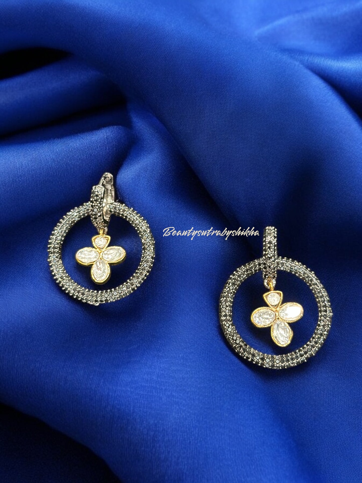 Sparkling Dual-Tone Hoop Earrings – Modern Zircon & Gold Floral Design
