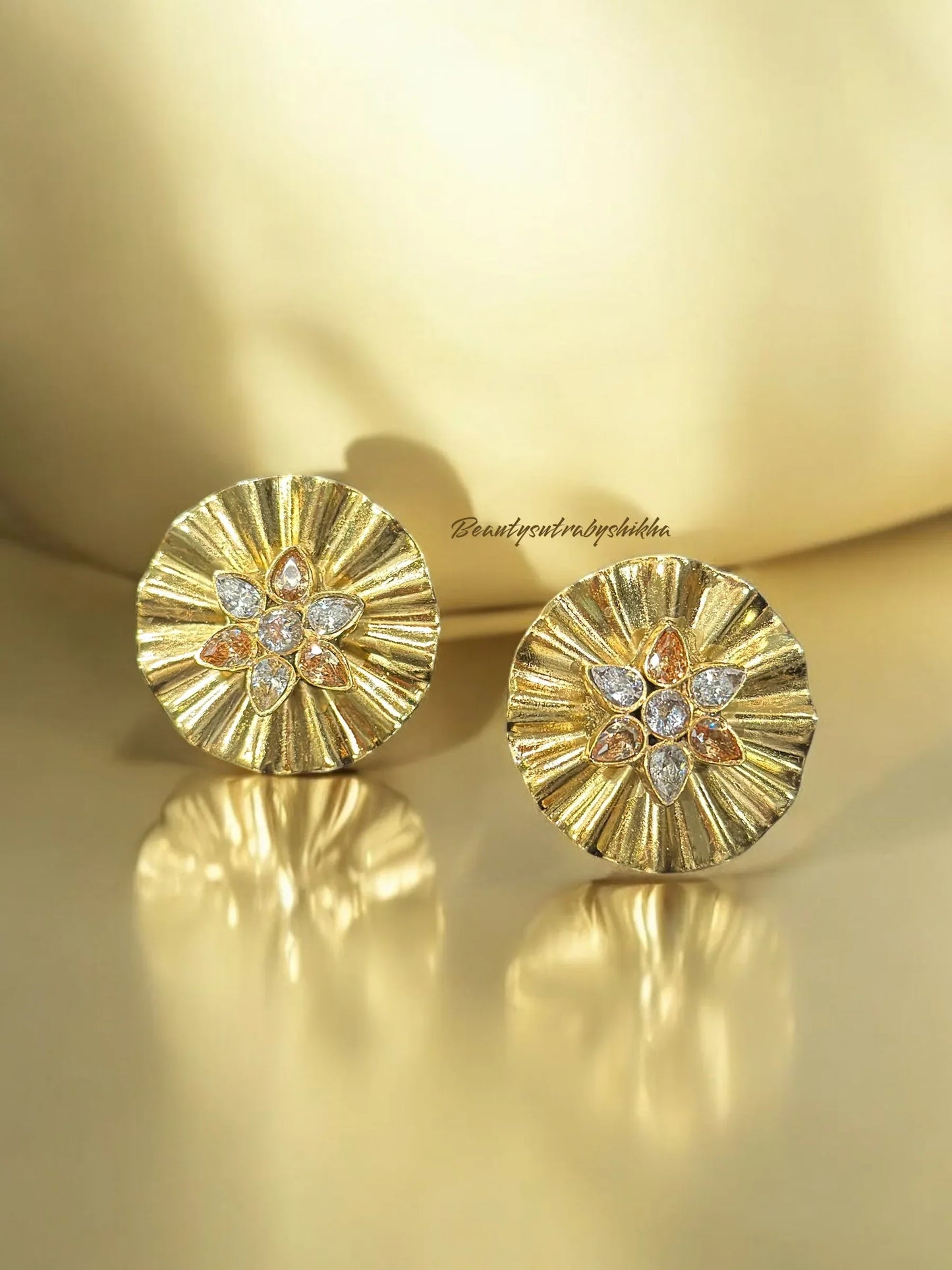 Elegant Gold Floral Stud Earrings – Handcrafted Designer Jewelry - BeautySutra by Shikha
