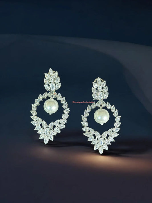 Elegant Crystal Drop Earrings with CZ Halo - BeautySutra by Shikha