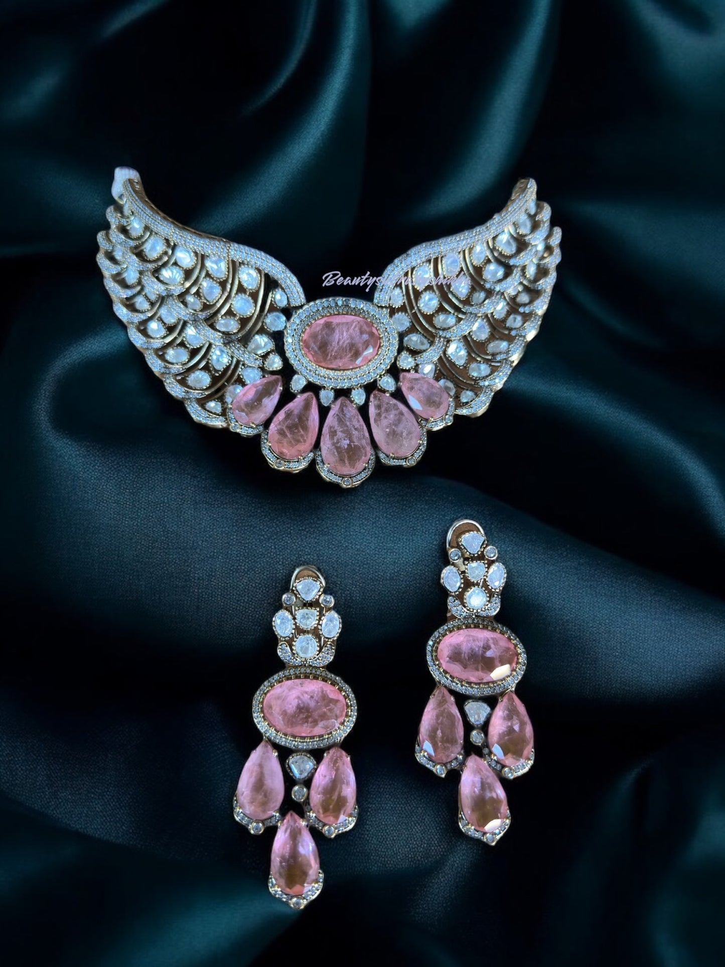 Elegant Stone Choker Necklace Set with Earrings – Bridal & Party Wear by BeautySutra