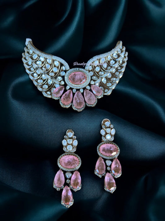 Elegant Stone Choker Necklace Set with Earrings – Bridal & Party Wear by BeautySutra