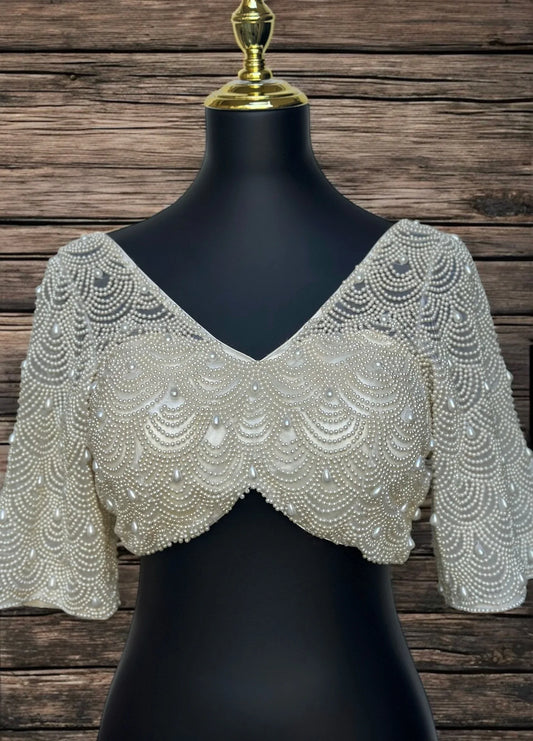 Hand-Embroidered Pearl Blouse β Designer Bridal Wear for Indian Weddings & Festive Occasions - BeautySutra by Shikha