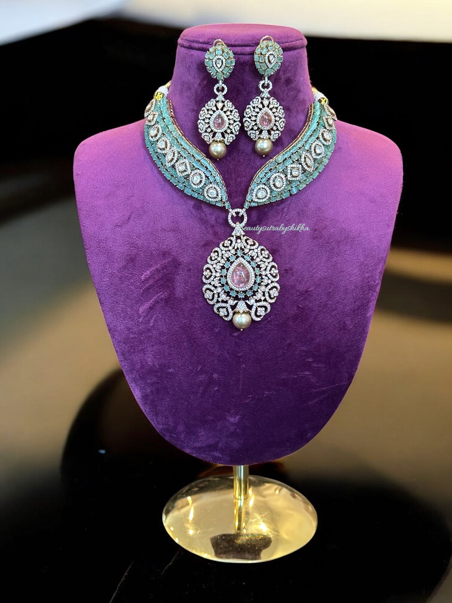 Statement Choker with Earrings, Pearl Drop, Indian Wedding Jewelry, Gift for Her