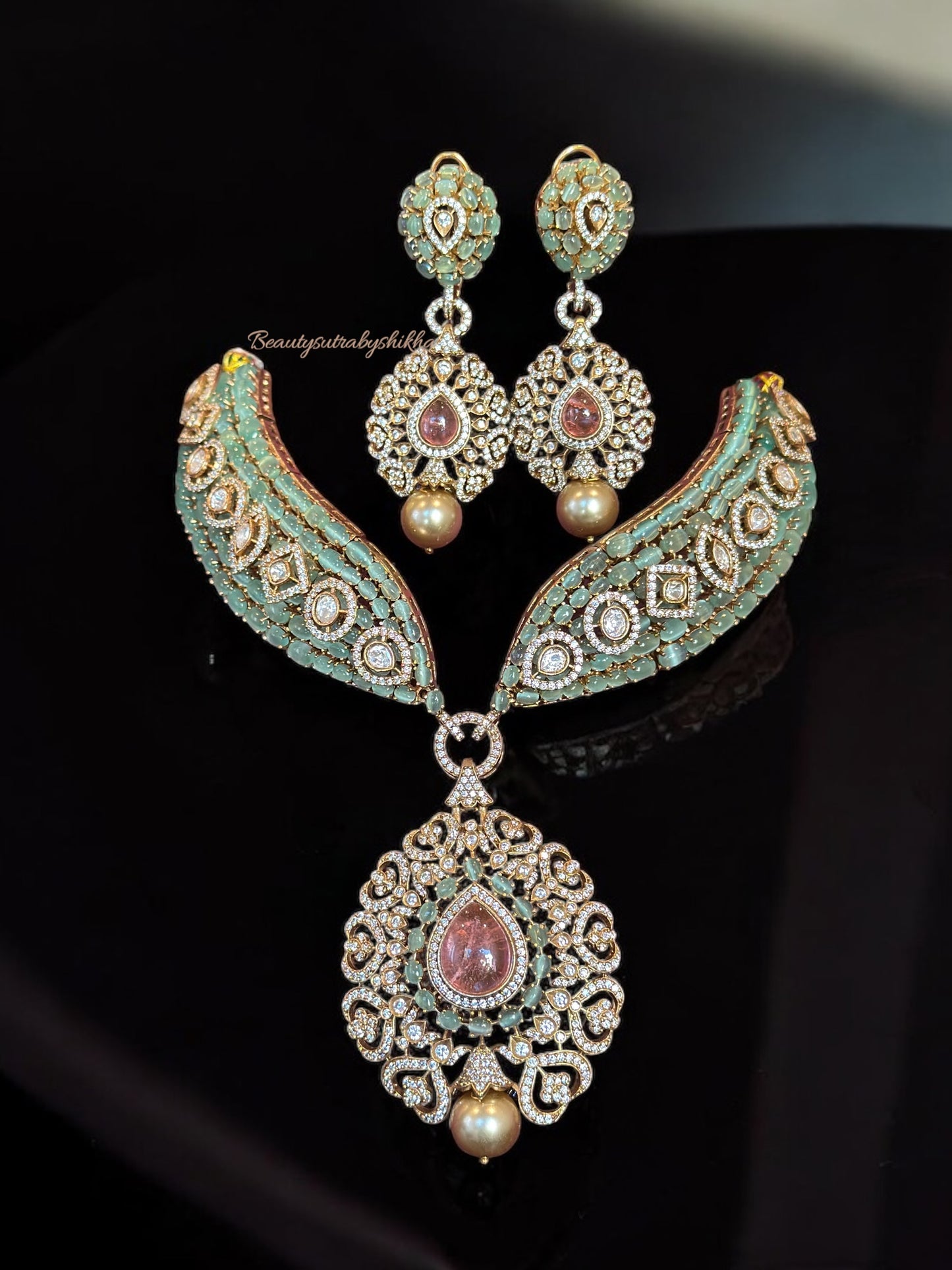 Statement Choker with Earrings, Pearl Drop, Indian Wedding Jewelry, Gift for Her