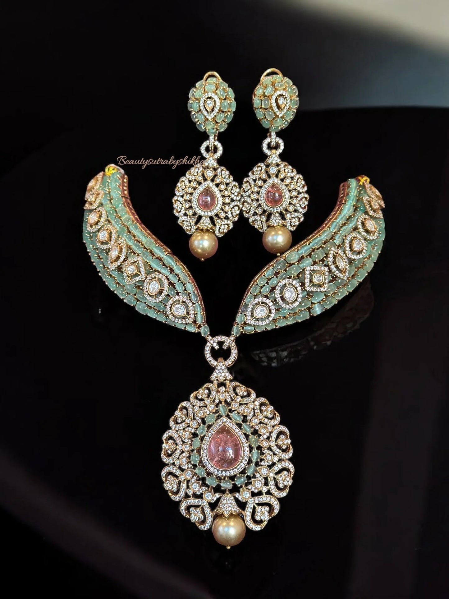 Statement Choker with Earrings, Pearl Drop, Indian Wedding Jewelry, Gift for Her - BeautySutra by Shikha