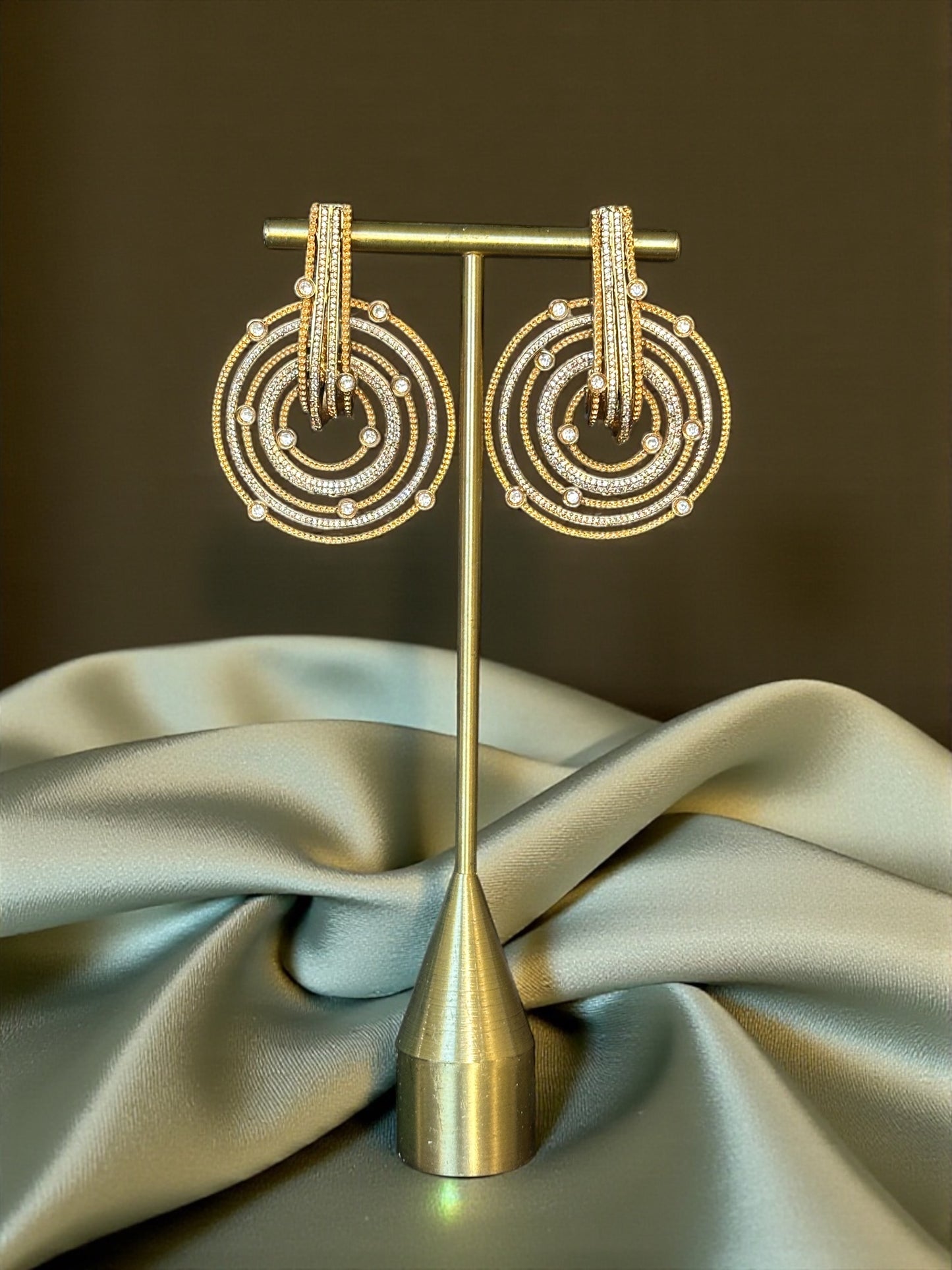 Geometric Pave CZ Gold Plated Statement Earrings | Holiday Fusion