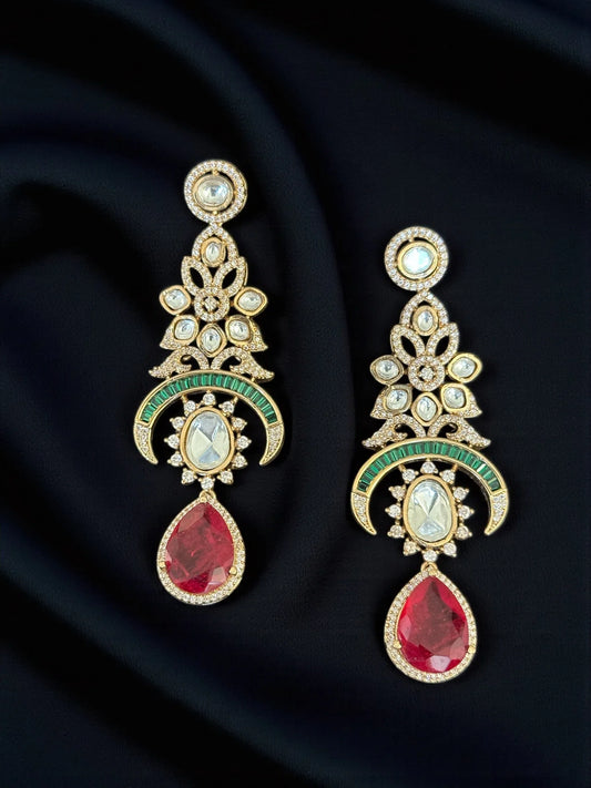 Ruby drop Statement Earrings – Festive Holiday Jewelry for Thanksgiving & Christmas | BeautySutra by Shikha - BeautySutra by Shikha