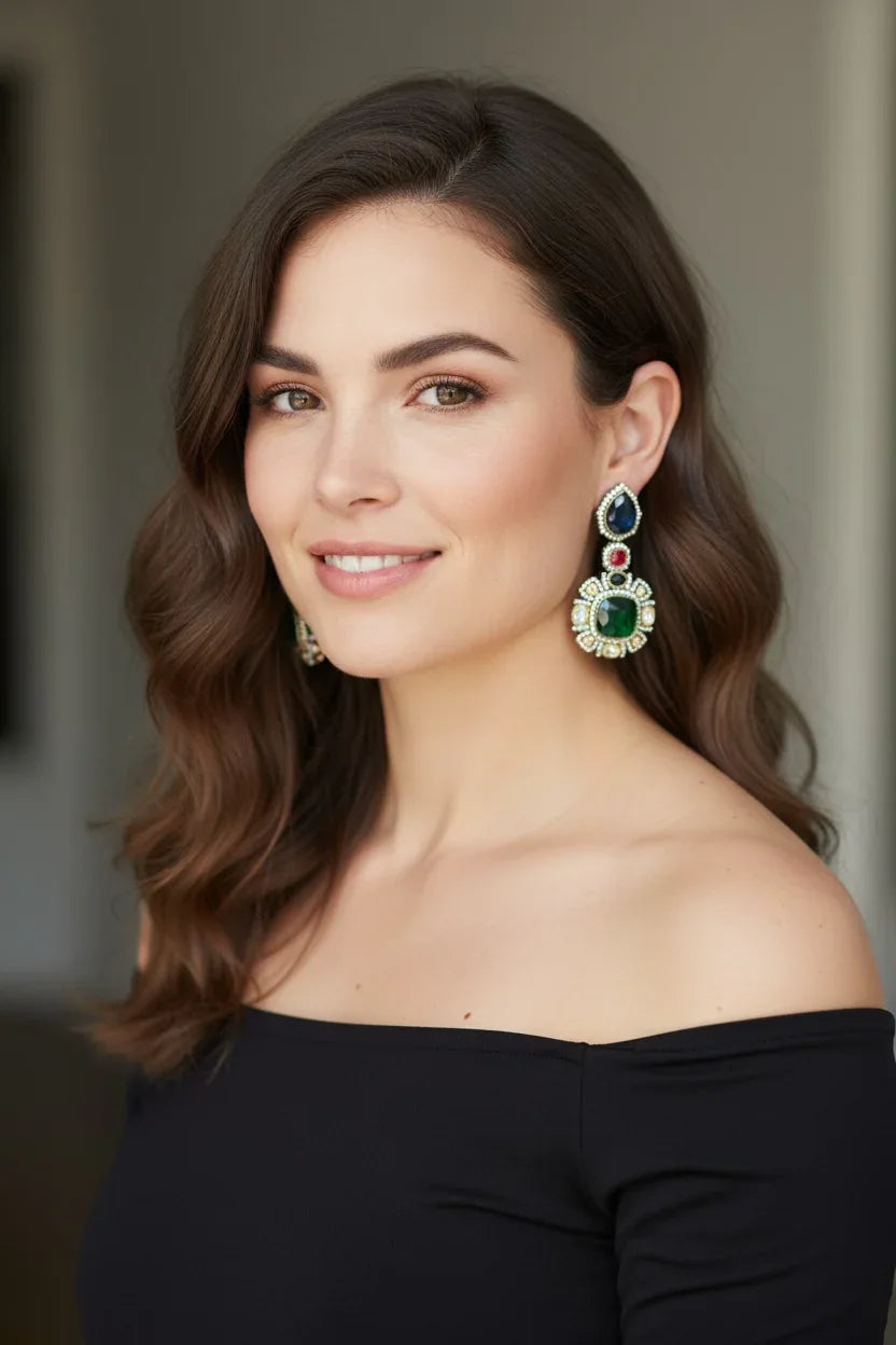 Multicolor Gemstones Statement Earrings - BeautySutra by Shikha