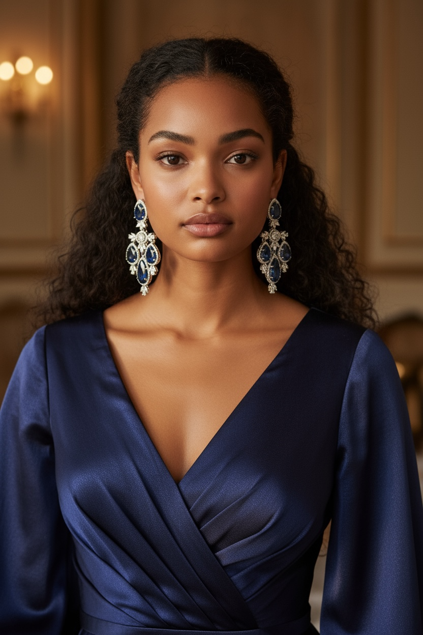 Blue Crystal Chandelier Earrings – Holiday Party Statement Jewelry