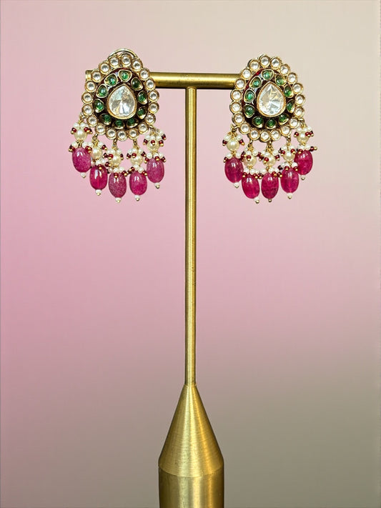 Gold Chandelier Earrings – Emerald Halo & Pearl Fringe