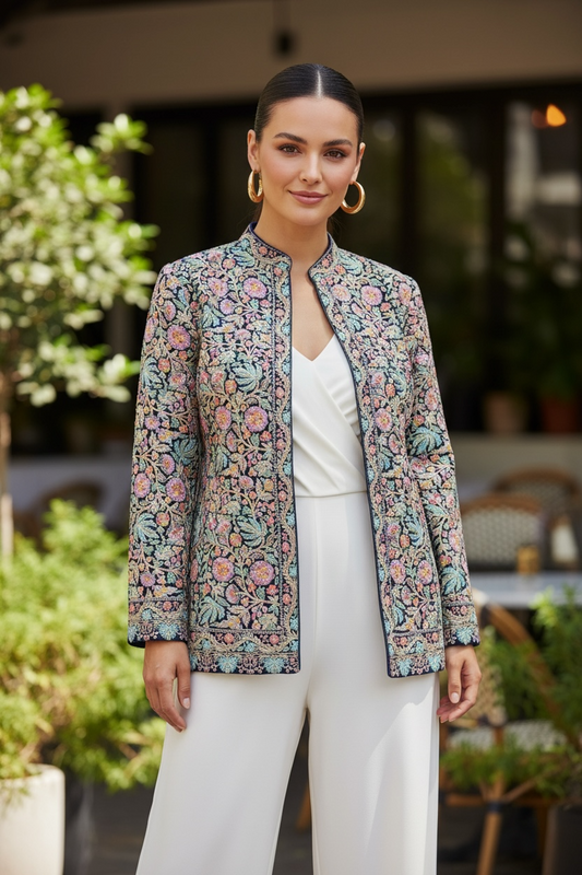 Handwoven Pashmina Embroidered Woolen Jacket | Luxury Winter Ethnic Jacket for Women – BeautySutra by Shikha