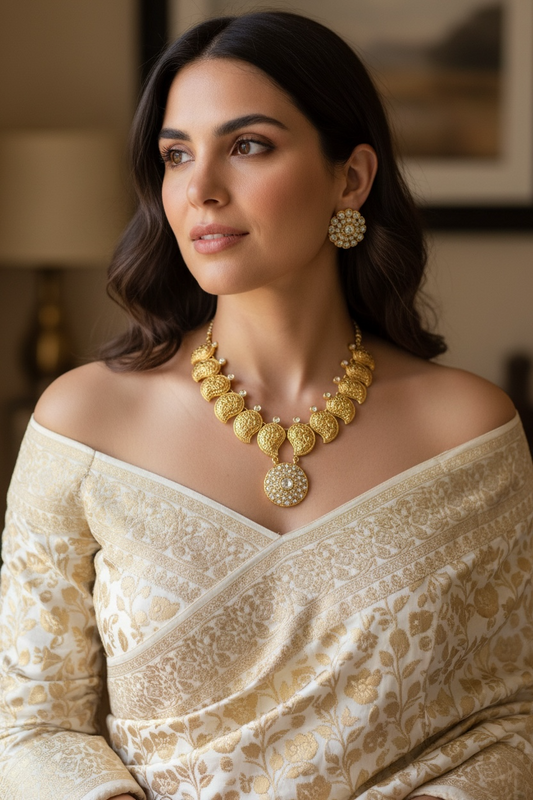 Gold Statement Pearl Necklace Set – Holiday Party Jewelry | Black Friday Deal