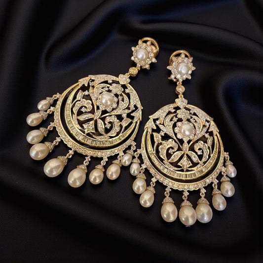 The Maharani Crescent Pearl Dangler Earrings