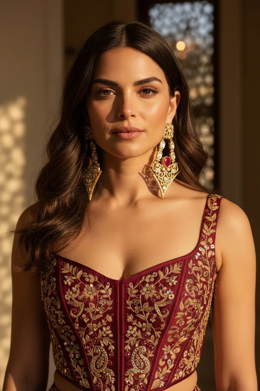 Ruby Drop Earrings in Gold – Diamond-Studded Holiday Statement - BeautySutra by Shikha