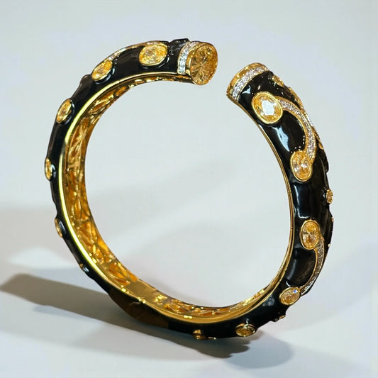 Black Enamel Gold Bangle – Diamond Accents Luxury Holiday Bracelet - BeautySutra by Shikha