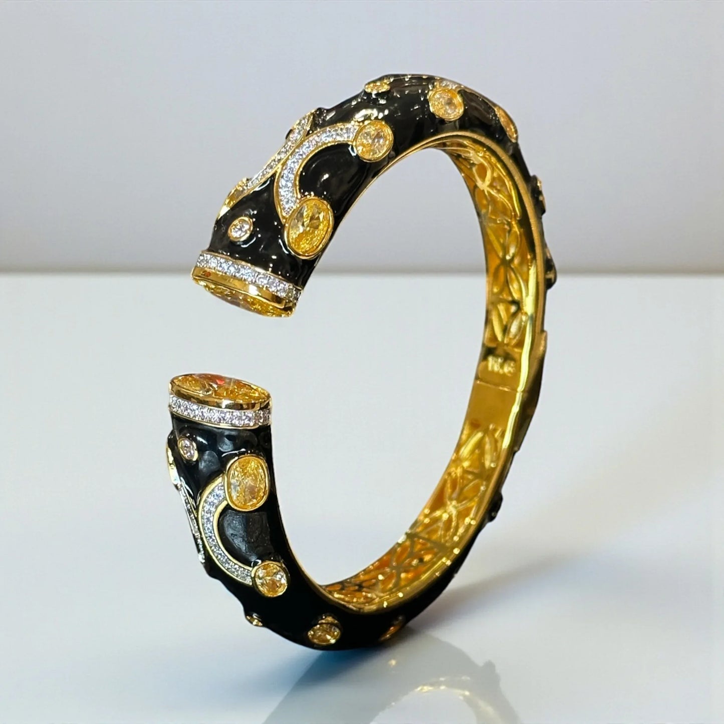 Black Enamel Gold Bangle – Diamond Accents Luxury Holiday Bracelet - BeautySutra by Shikha