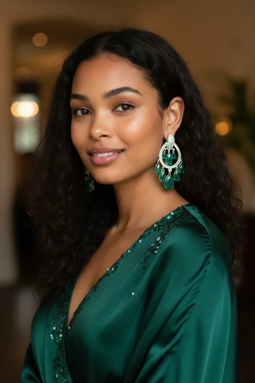 Emerald Chandelier Earrings – Opulent Holiday Jewelry Gift 2025 - BeautySutra by Shikha