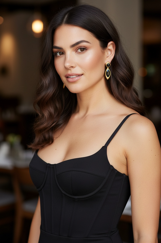 Gold-Tone Black Drop Earrings – Elegant Holiday Gift 2025