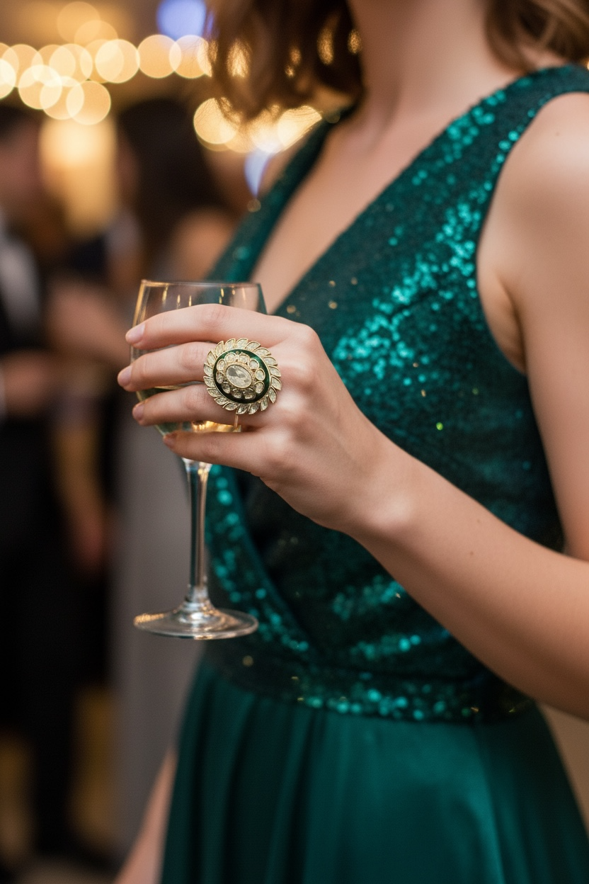 Vintage Gold Cocktail Ring – Opal Halo & Laurel Crown Design