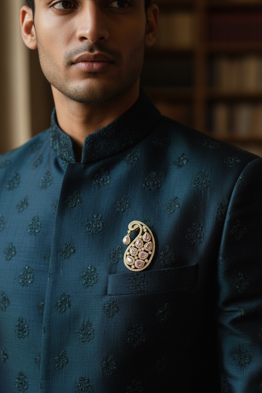 Gold Diamond Pendant Brooch – Pink Gem Cluster & Vintage Elegance