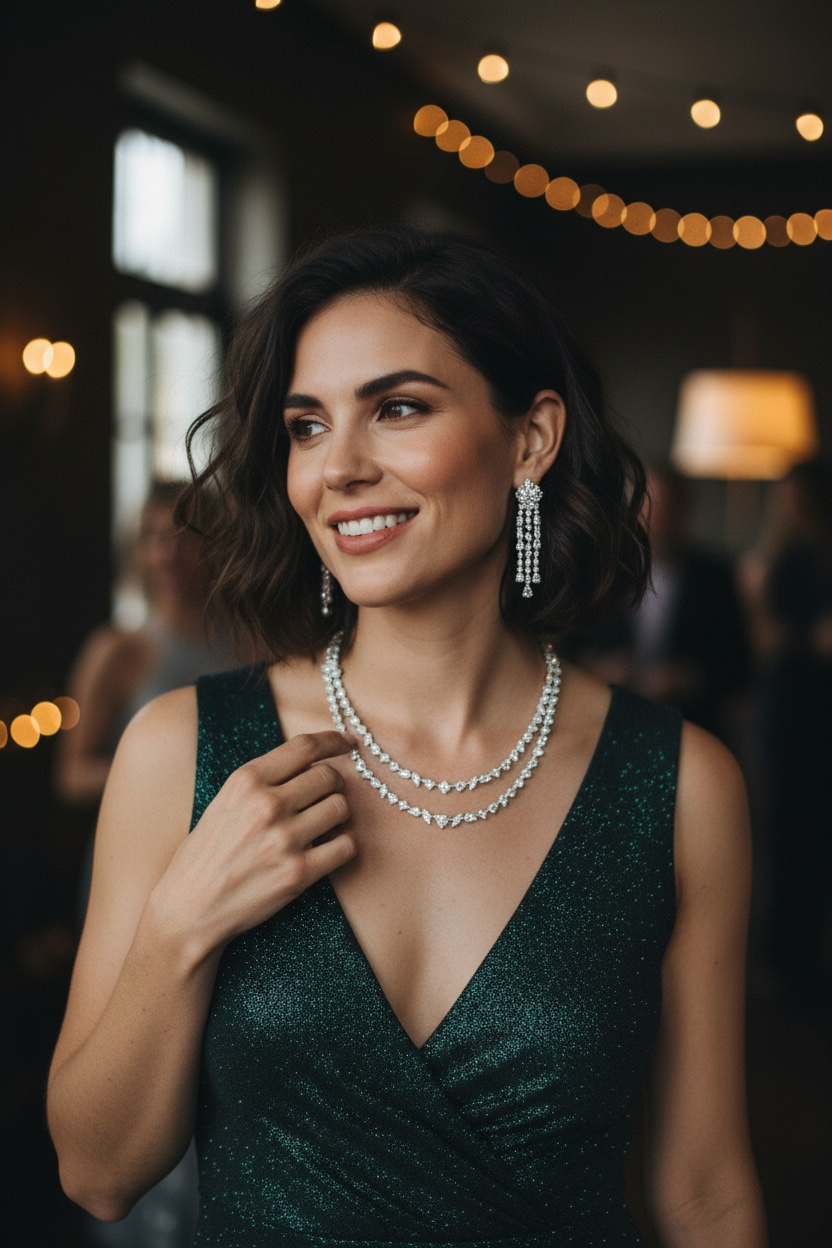 CZ Diamond Necklace Earring Set Bridal Wedding Jewelry