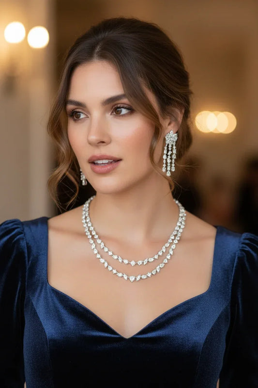 CZ Diamond Necklace Earring Set Bridal Wedding Jewelry - BeautySutra by Shikha