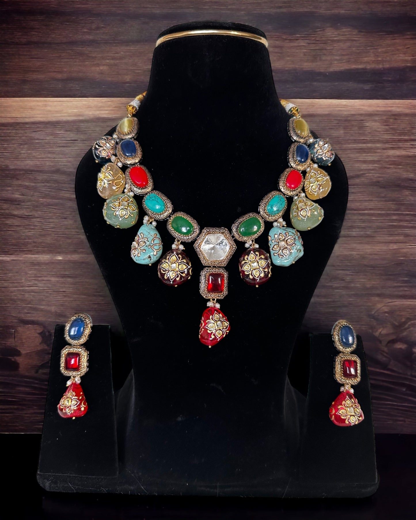 Multi-stone hand painted statement necklace - Beauty Sutra by Shikha