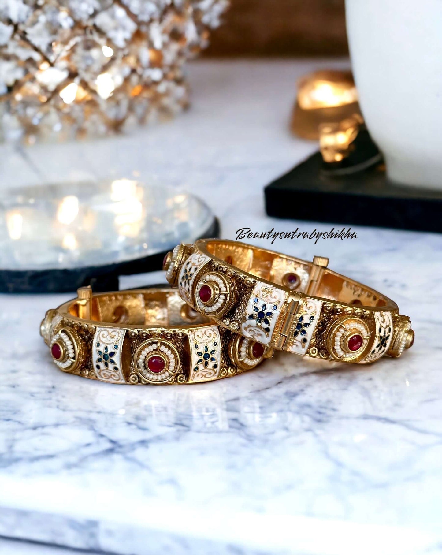 Enamel bracelets in antique gold - Beauty Sutra by Shikha