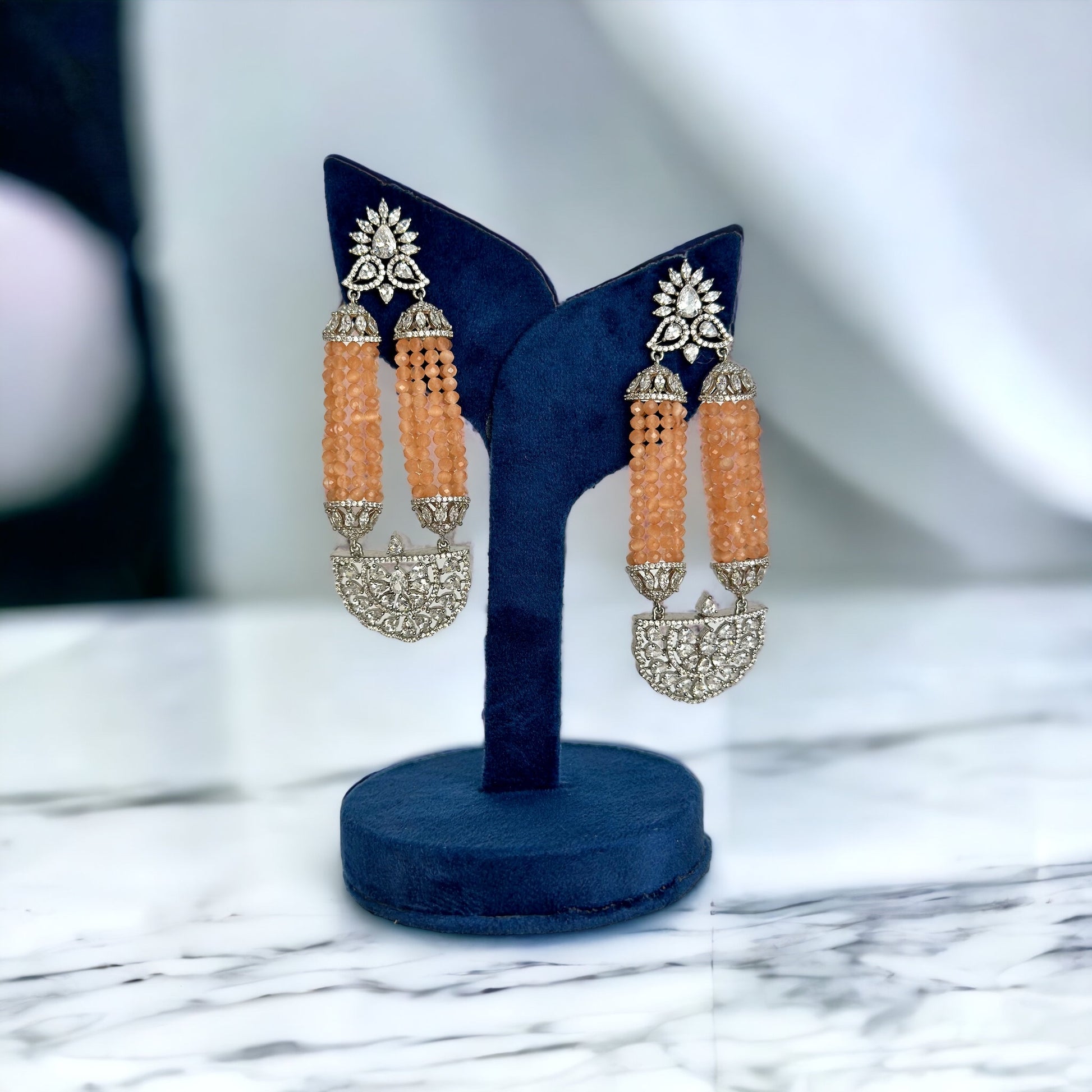 Peach crystal beads and diamonds earrings - Beauty Sutra by Shikha