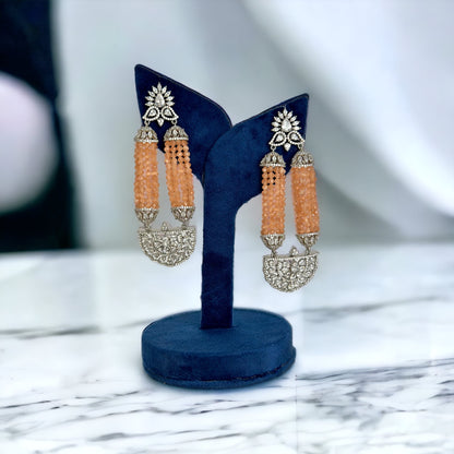 Peach crystal beads and diamonds earrings - Beauty Sutra by Shikha