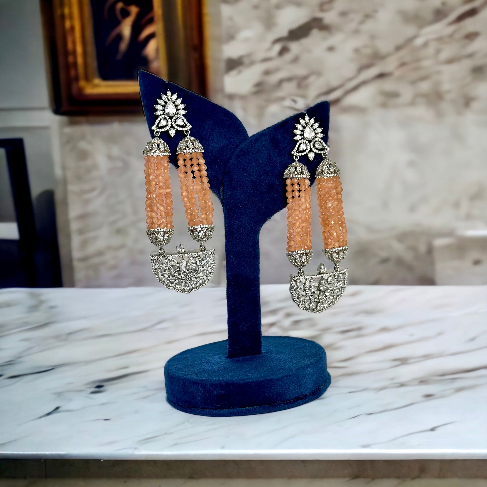 Peach crystal beads and diamonds earrings - Beauty Sutra by Shikha