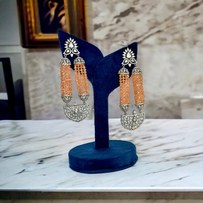 Peach crystal beads and diamonds earrings - Beauty Sutra by Shikha
