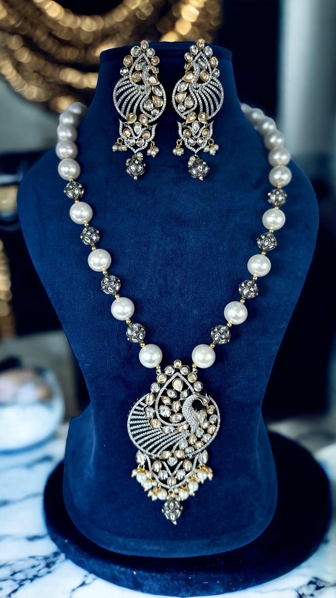 Diamond pearl and polki fusion necklace set - Beauty Sutra by Shikha