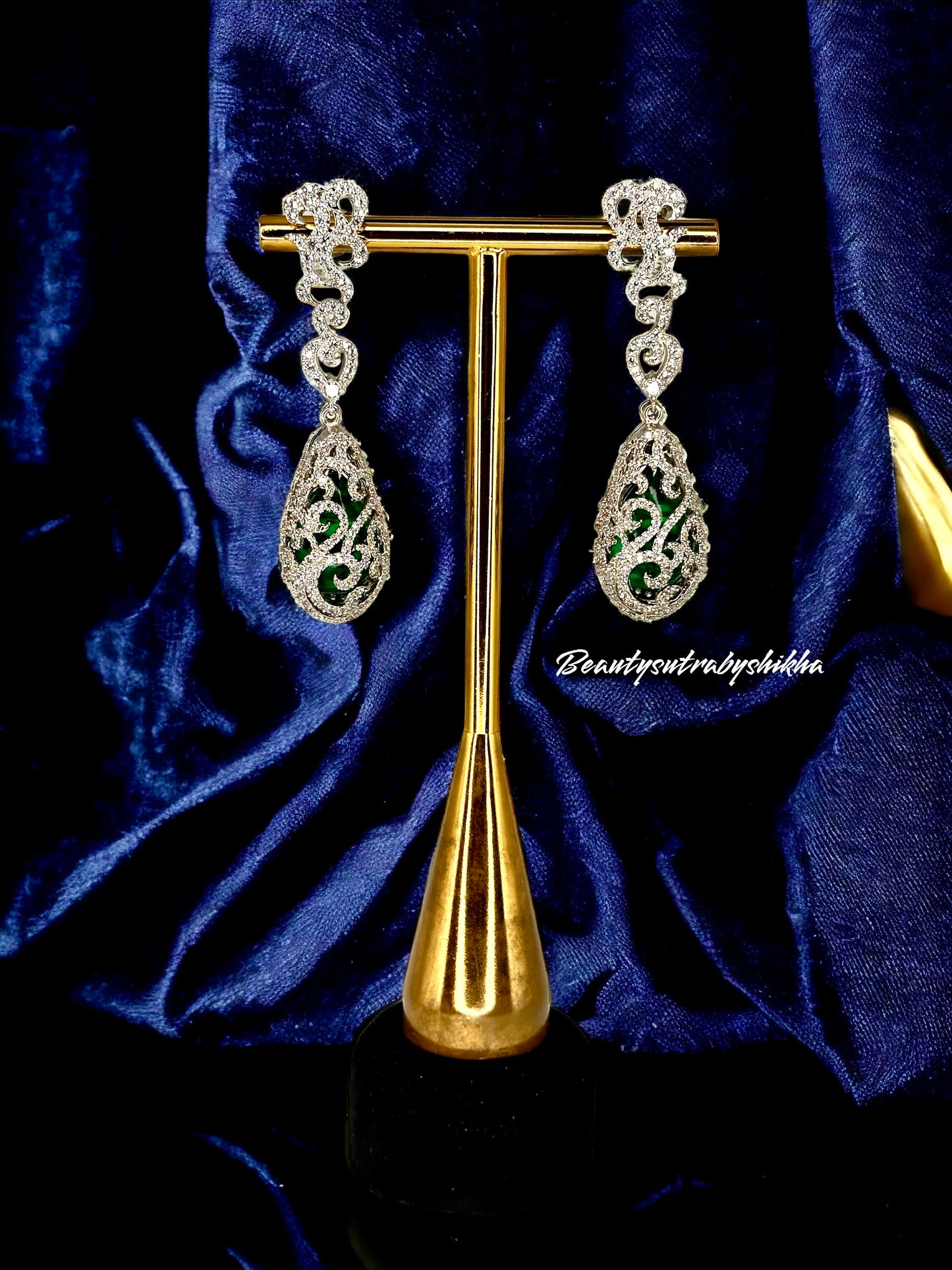 Green Diamond drop earrings - Beauty Sutra by Shikha