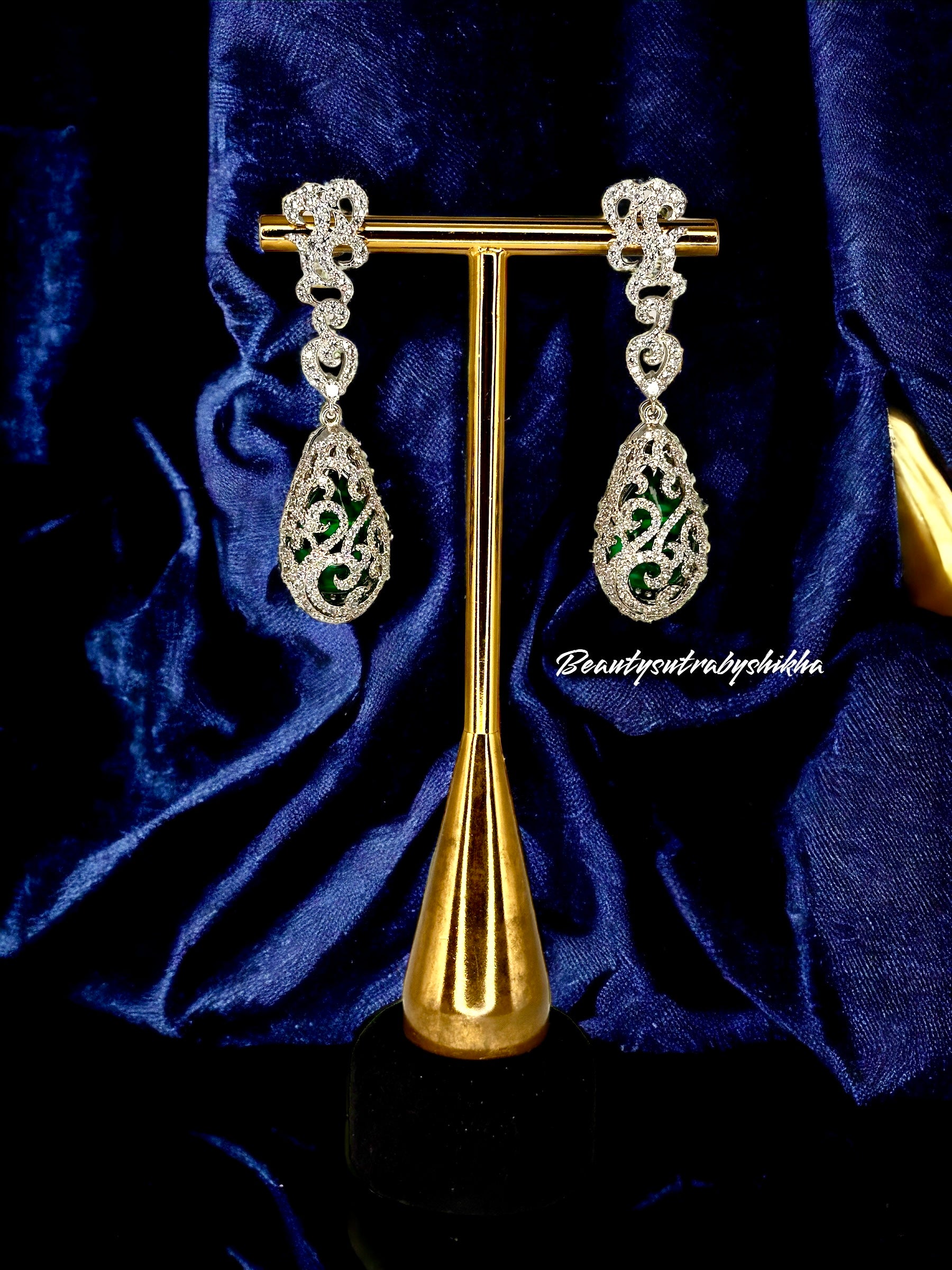 Green Diamond drop earrings - Beauty Sutra by Shikha