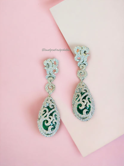 Green Diamond drop earrings - Beauty Sutra by Shikha