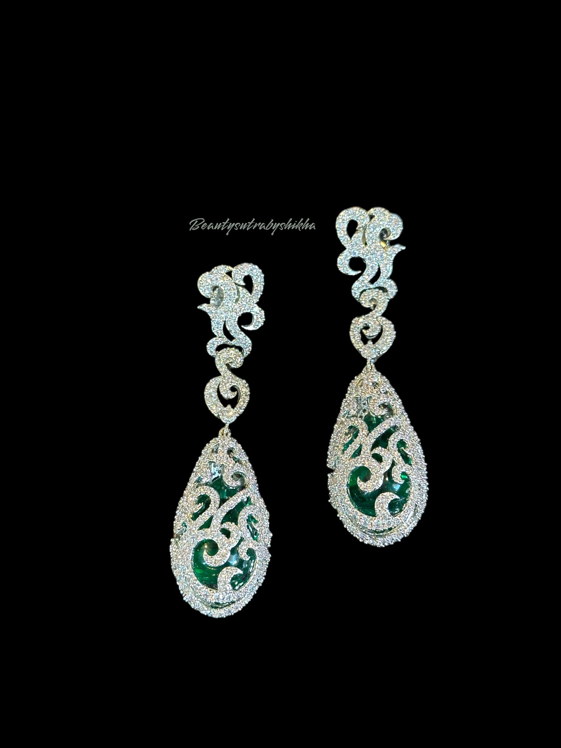 Green Diamond drop earrings - Beauty Sutra by Shikha