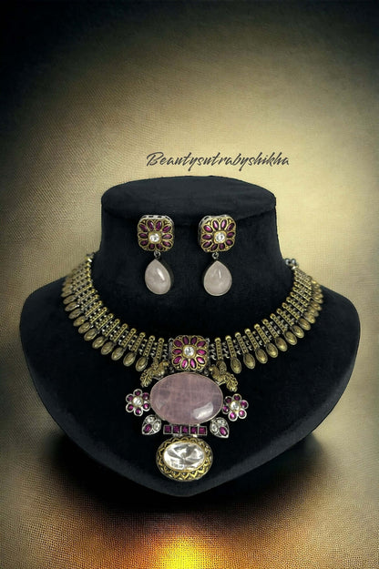 Dual tone fusion necklace and earring set - Beauty Sutra by Shikha