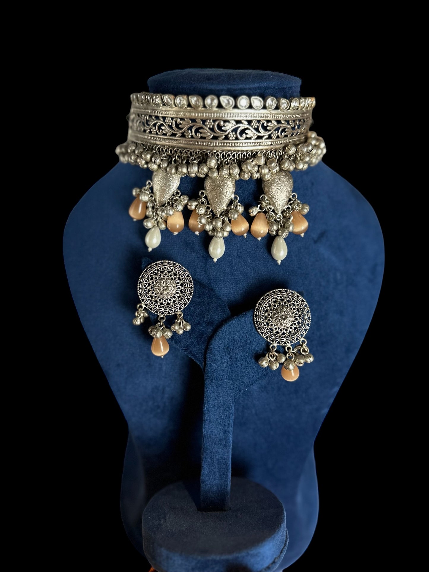 Silver lookalike choker set - Beauty Sutra by Shikha