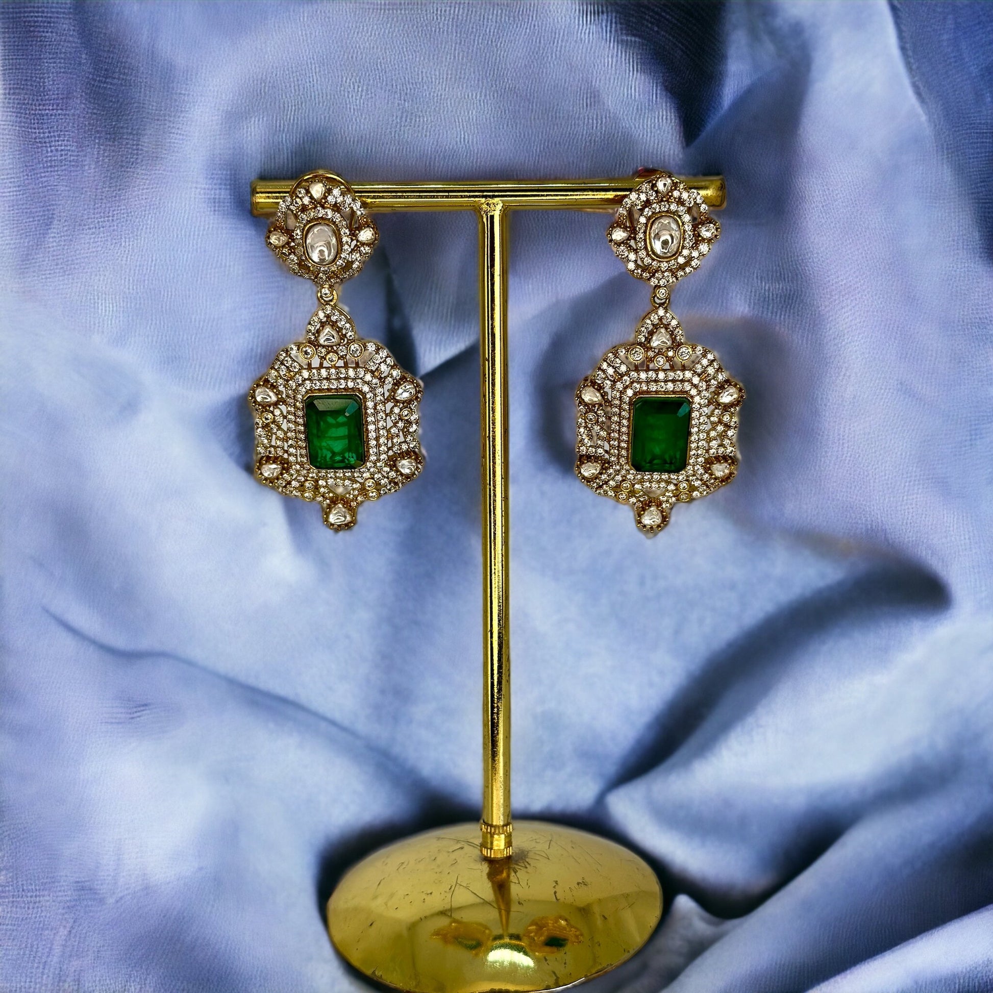 Emerald and diamonds earrings in - Beauty Sutra by Shikha