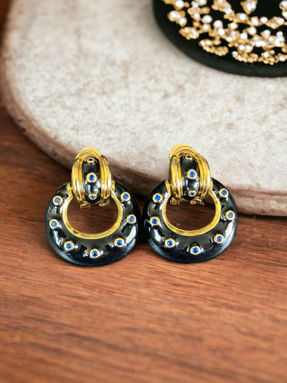 Black enamel golden earrings - Beauty Sutra by Shikha