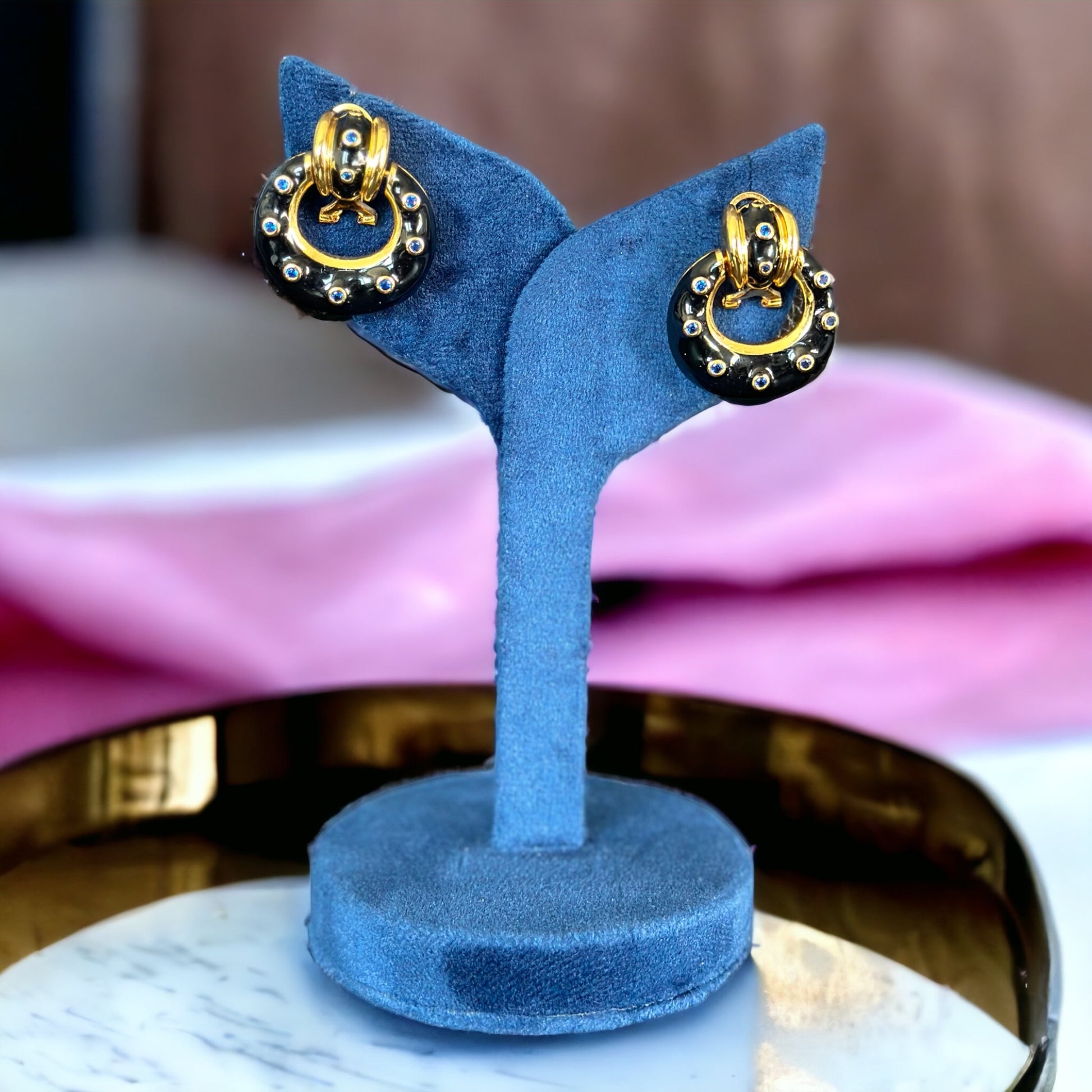 Black enamel golden earrings - Beauty Sutra by Shikha