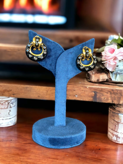 Black enamel golden earrings - Beauty Sutra by Shikha